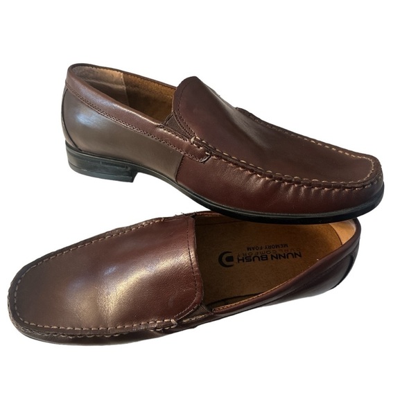 Nunn Bush Dark Brown Dual Comfort Memory Foam Slip On Stacked Heel Loafers - Picture 1 of 5